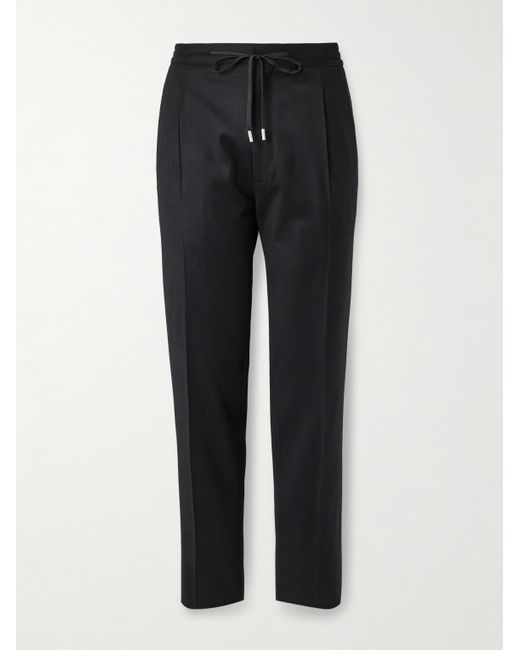 Lardini Black Straight-Leg Pleated Stretch Virgin Wool And Cashmere-Blend Drawstring Trousers for men