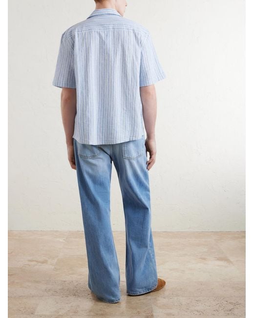 Corridor NYC Blue Convertible-Collar Striped Cotton And Linen-Blend Shirt for men