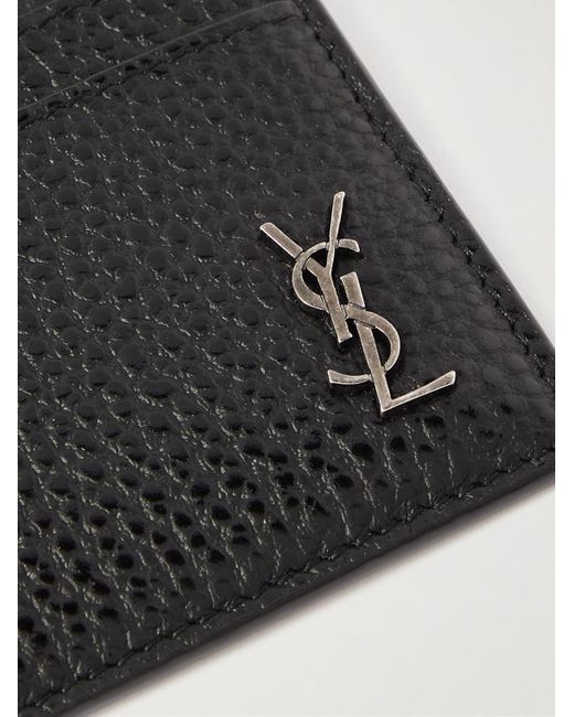 Saint Laurent Black Tiny Cassandre Logo-appliquéd Full-grain Leather Cardholder for men