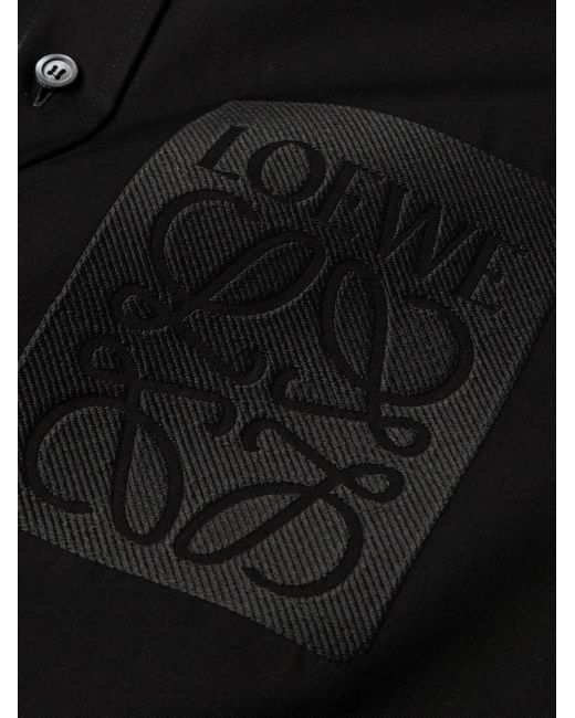 Camicia in popeline di cotone con logo ricamato di Loewe in Black da Uomo