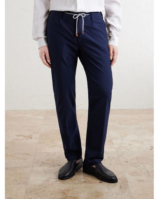 Eleventy Blue Straight-Leg Cotton-Blend Trousers for men