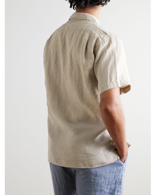 Hartford White Palm Convertible-Collar Linen Shirt for men