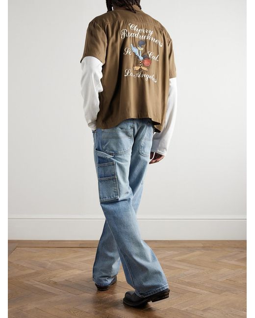 Roadrunner Camp-Collar Embroidered Tencel-Twill Shirt di CHERRY LA in Natural da Uomo