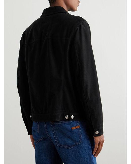 Brunello Cucinelli Black Nubuck Trucker Jacket for men