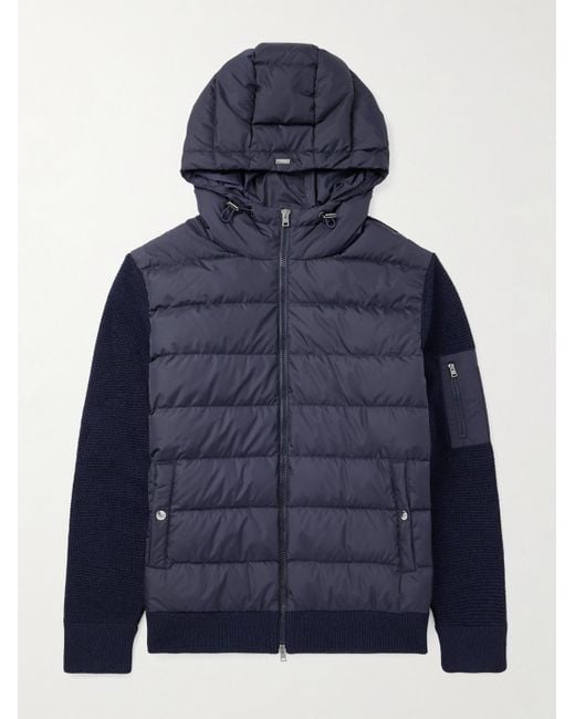 Herno Blue Shell-Trimmed Wool Hooded Down Jacket for men