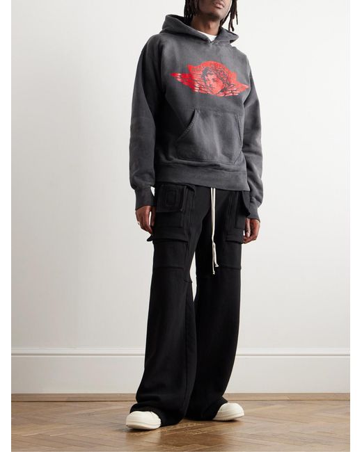 SAINT Mxxxxxx Gray Distressed Printed Cotton-Jersey Hoodie for men