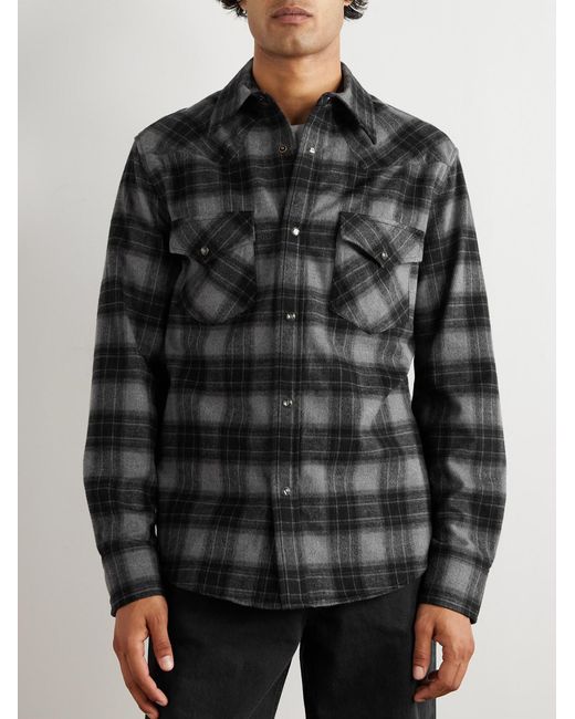 Nili Lotan Gray Travis Checked Cotton-Flannel Shirt for men