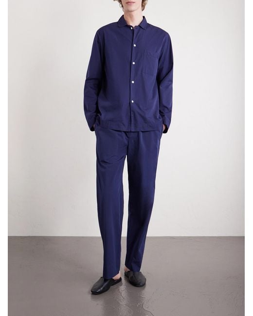 Tekla Blue Straight-Leg Organic Cotton-Poplin Pyjama Trousers for men
