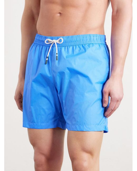 Hartford Blue Straight-Leg Mid-Length Recycled Swim Shorts for men