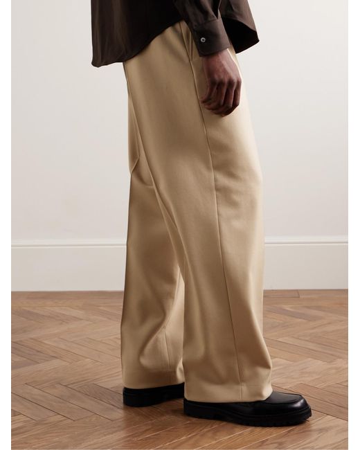 AMI Natural Wide-Leg Pleated Virgin Wool-Gabardine Trousers for men