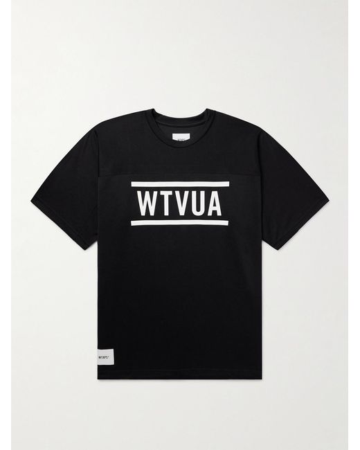 (w)taps Black Printed Cotton-Blend Jersey T-Shirt for men
