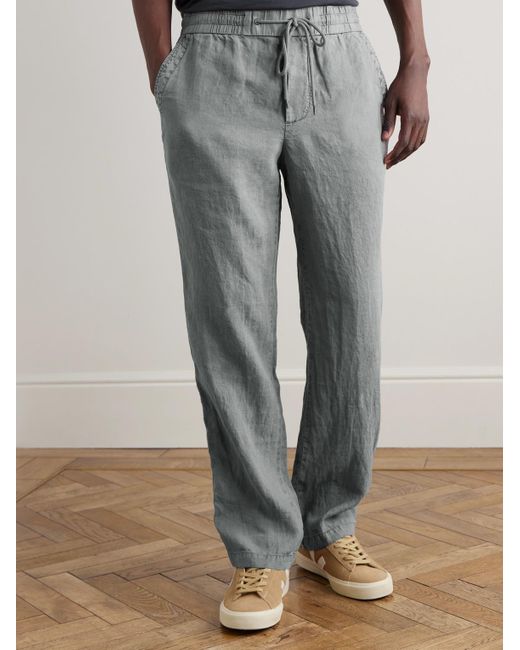 James Perse Gray Straight-Leg Garment-Dyed Linen Drawstring Trousers for men