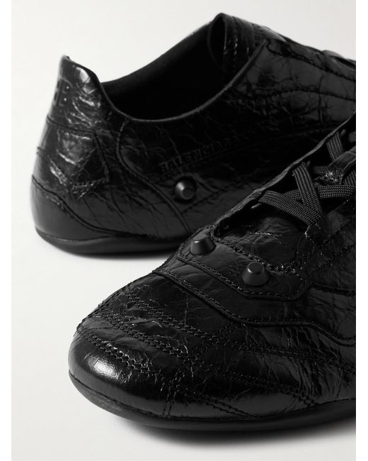 Balenciaga Black City Studded Cracked Leather Sneakers for men