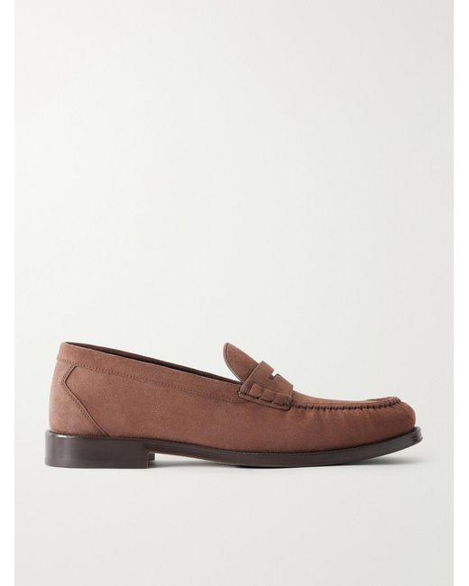Brunello Cucinelli Brown Suede Penny Loafers for men