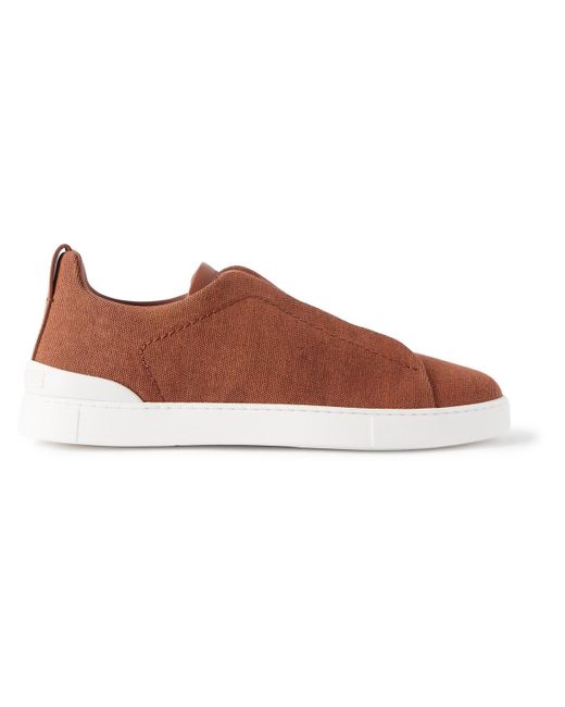 Zegna Brown Triple Stitchtm Leather-trimmed Canvas Sneakers for men