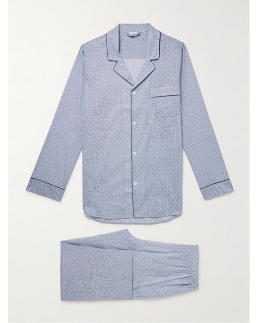 Zimmerli of Switzerland Pyjama aus Baumwoll-Voile mit Print und Reverskragen in Blue für Herren