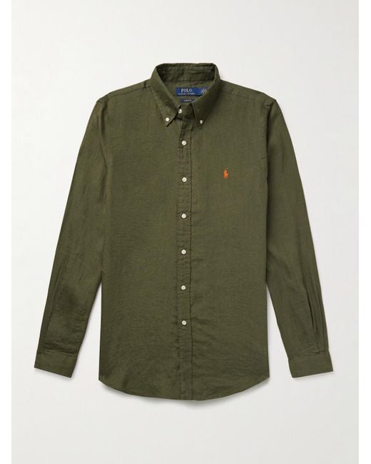 Polo Ralph Lauren Hemd aus Leinen mit Logostickerei und Button-Down-Kragen in Green für Herren