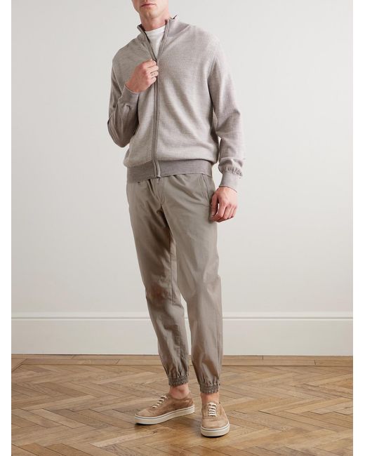 Slowear Gray Teknosartorial Slim-Fit Tapered Cotton-Blend Poplin Drawstring Trousers for men
