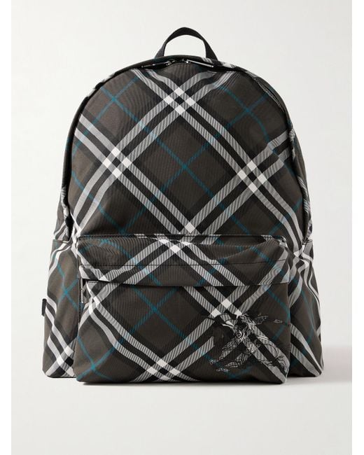 Burberry Black Logo-Embroidered Checked Coated-Canvas Backpack for men