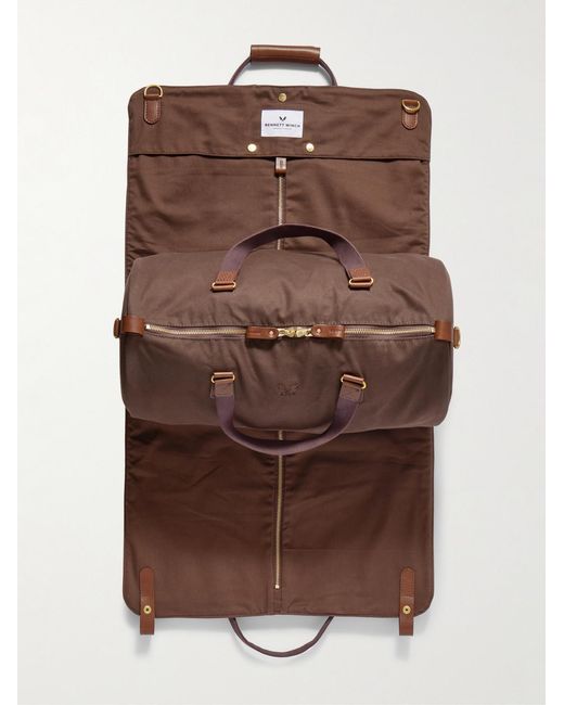 Bennett Winch Brown Logo-embroidered Leather-trimmed Cotton-twill Suit Carrier And Holdall for men