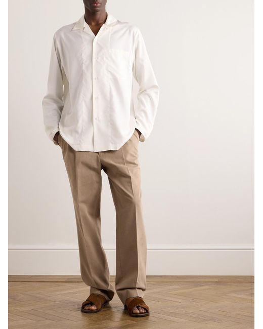 Camicia in seta con colletto aperto di Umit Benan in Natural da Uomo