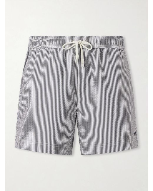 Zegna Gray Straight-leg Mid-length Striped Seersucker Swim Shorts for men