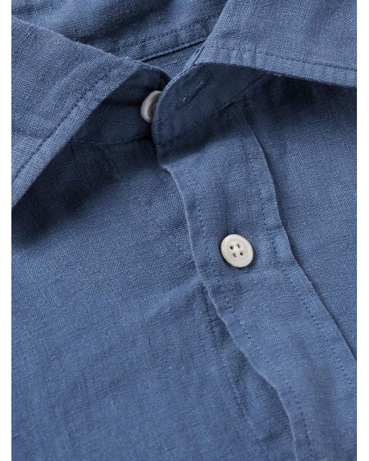 Hartford Blue Paul Pat Linen Shirt for men
