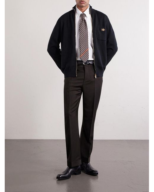 Versace Black Straight-leg Wool And Mohair-blend Trousers for men