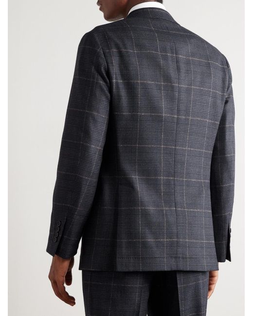 Brunello Cucinelli Blue Checked Double-breasted Cashmere And Virgin Wool-blend Suit Jacket for men