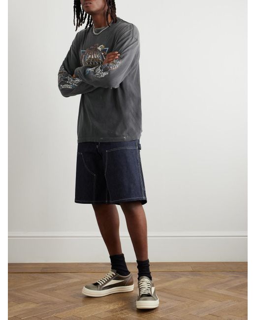 SAINT Mxxxxxx Blue Straight-Leg Logo-Appliquéd Denim Shorts for men