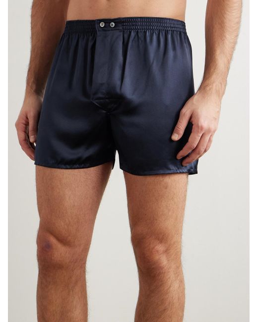 Derek Rose Blue Bailey Silk-Satin Boxer Shorts for men