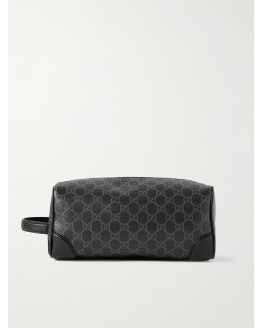 Gucci Black Gg Emblem Leather-Trimmed Monogrammed Coated-Canvas Wash Bag for men