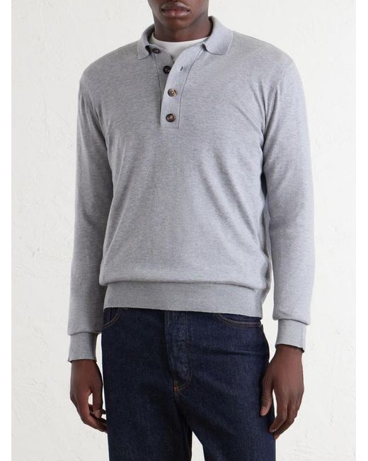 Eleventy Gray Cotton And Cashmere-Blend Polo Shirt for men