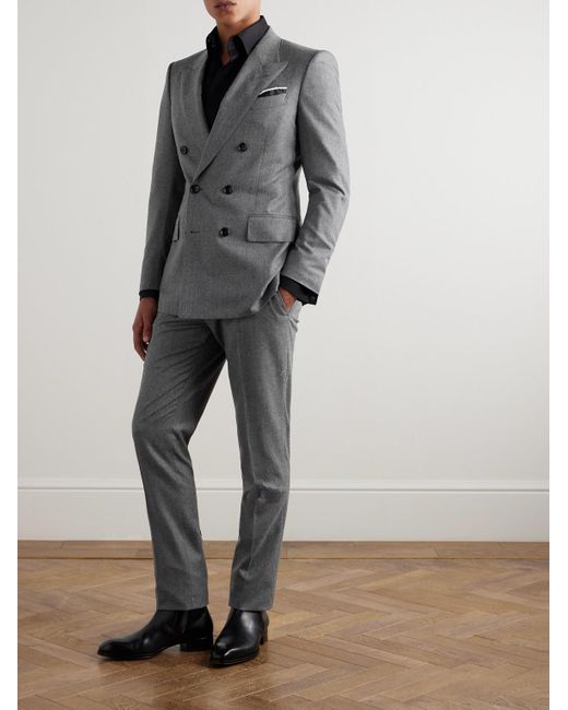 Tom Ford Gray Dyllan Double-Breasted Wool-Flannel Suit Jacket for men