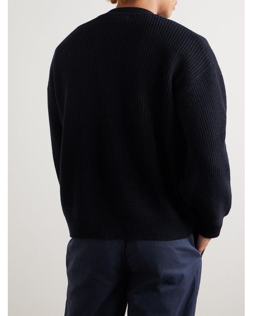 FRIZMWORKS Blue Deck Ribbed Wool-Blend Zip-Up Cardigan for men