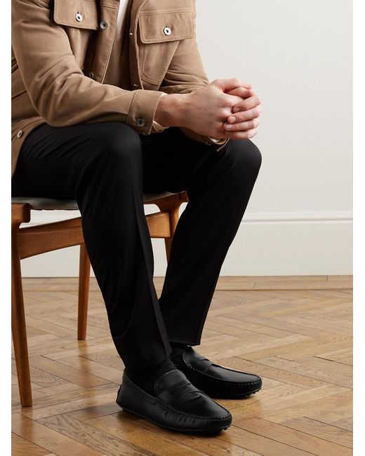 Tod's Black City Gommino Logo-Debossed Leather Driving Shoes for men