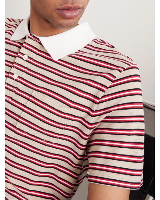 Oscar Logo-Embroidered Striped Organic Cotton-Piqué Polo Shirt di A.P.C. in Pink da Uomo