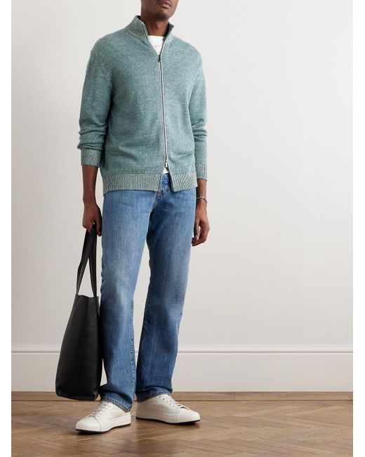 Massimo Alba Blue Egon Linen And Cashmere-blend Zip-up Cardigan for men
