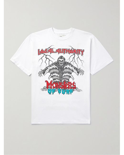 T-shirt in jersey di cotone con logo Monsters of Surf di Local Authority in White da Uomo