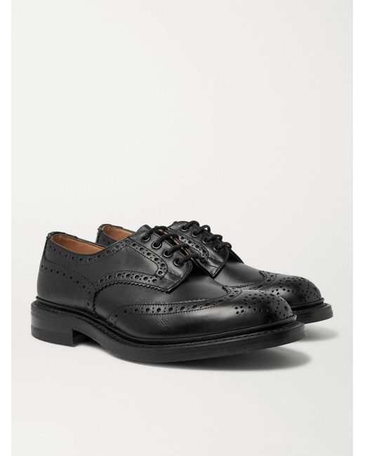 Tricker's Black Tricker's Bourton Leather Brogue Shoes for men