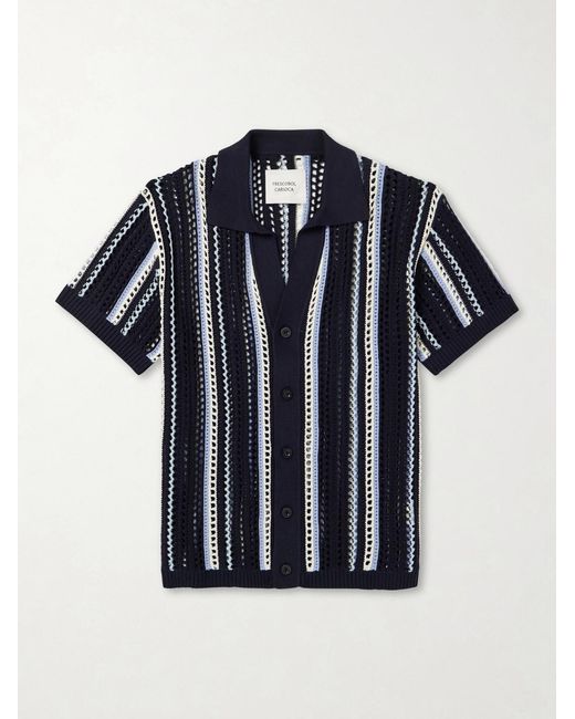 Frescobol Carioca Blue Pinto Crocheted Cotton Shirt for men