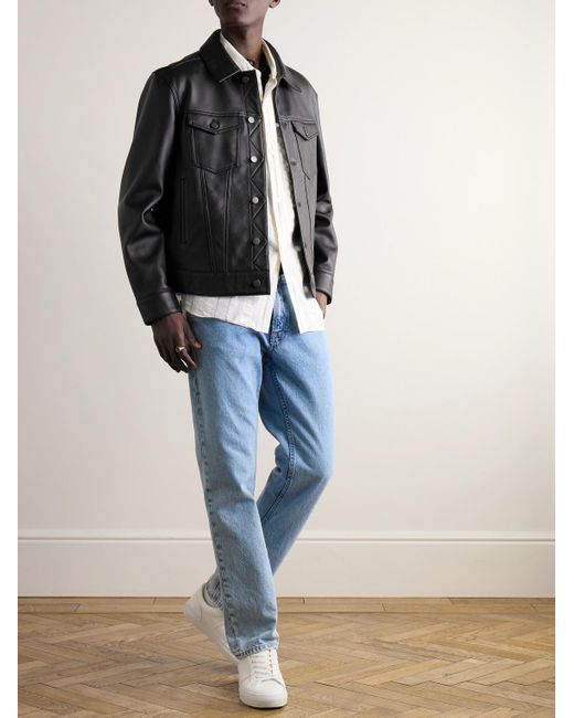 Mr P. Black Full-Grain Leather Trucker Jacket for men