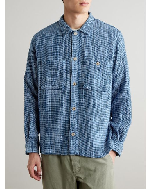 Folk Blue Patch Basketweave Cotton Overshirt for men