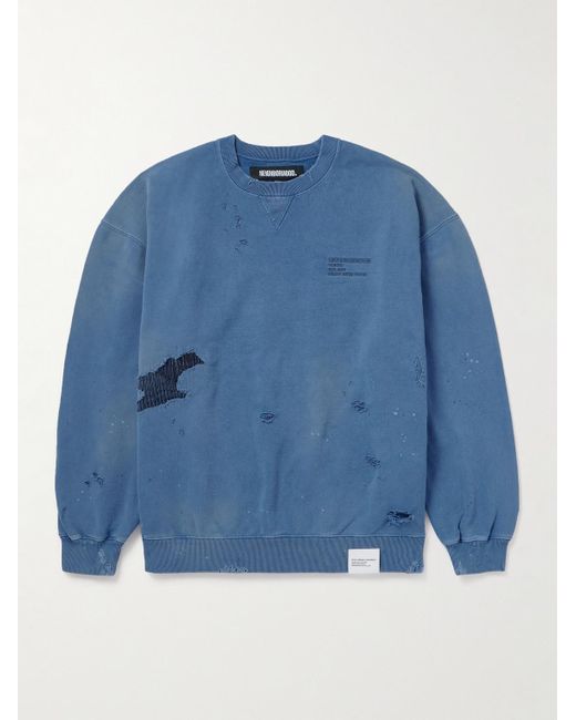 Neighborhood Blue Savage Logo-embroidered Appliquéd Distressed Cotton-jersey Sweatshirt for men
