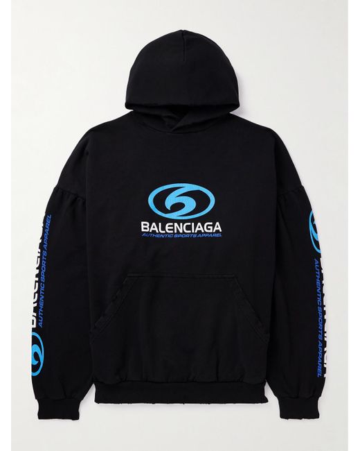 Balenciaga Oversized-Hoodie aus Baumwoll-Jersey mit Logoprint in Distressed-Optik in Blue für Herren