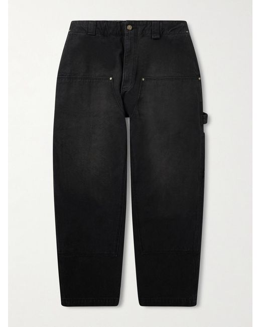 Willy Chavarria Black Toluca Oversized Wide-Leg Distressed Cotton-Canvas Trousers for men
