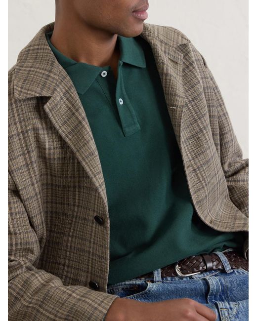 Drake's Green Cotton-Piqué Polo Shirt for men
