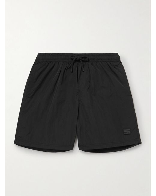 FRAME Black Straight-Leg Short-Length Logo-Appliquéd Swim Shorts for men