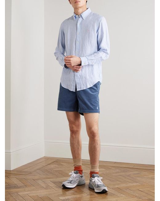 Polo Ralph Lauren Blue Button-Down Collar Striped Linen Shirt for men