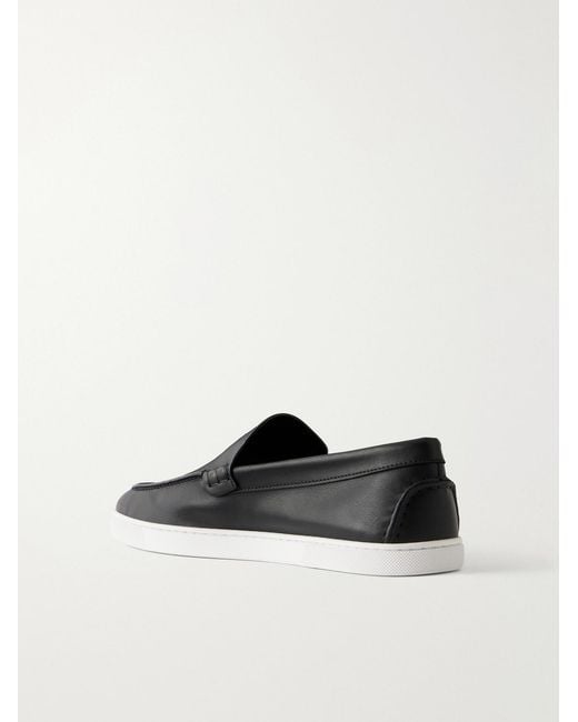 Christian Louboutin White Neocl Logo-Embossed Leather Boat Shoes for men